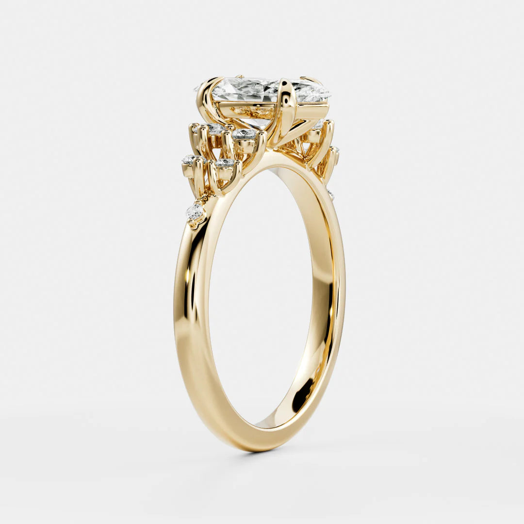 Marquise Lab-Grown Diamond Solitaire Engagement Ring with Cluster Diamond Shoulders