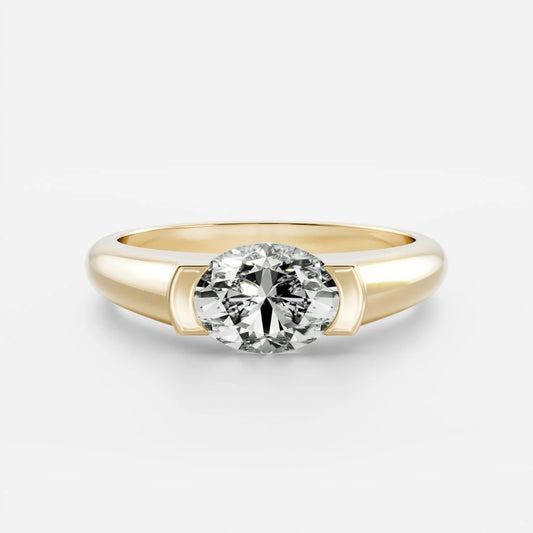 East-West Oval Cut Lab-Grown Diamond Bar-Set Engagement Ring with Dome Band