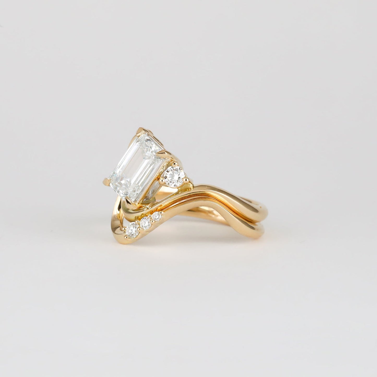 Emerald Lab Grown Diamond Sculpted Wave Engagement Ring