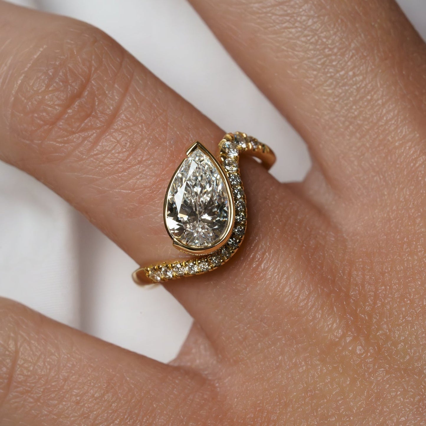 Pear Lab Diamond Bezel Ring with Pavé Swirl Band