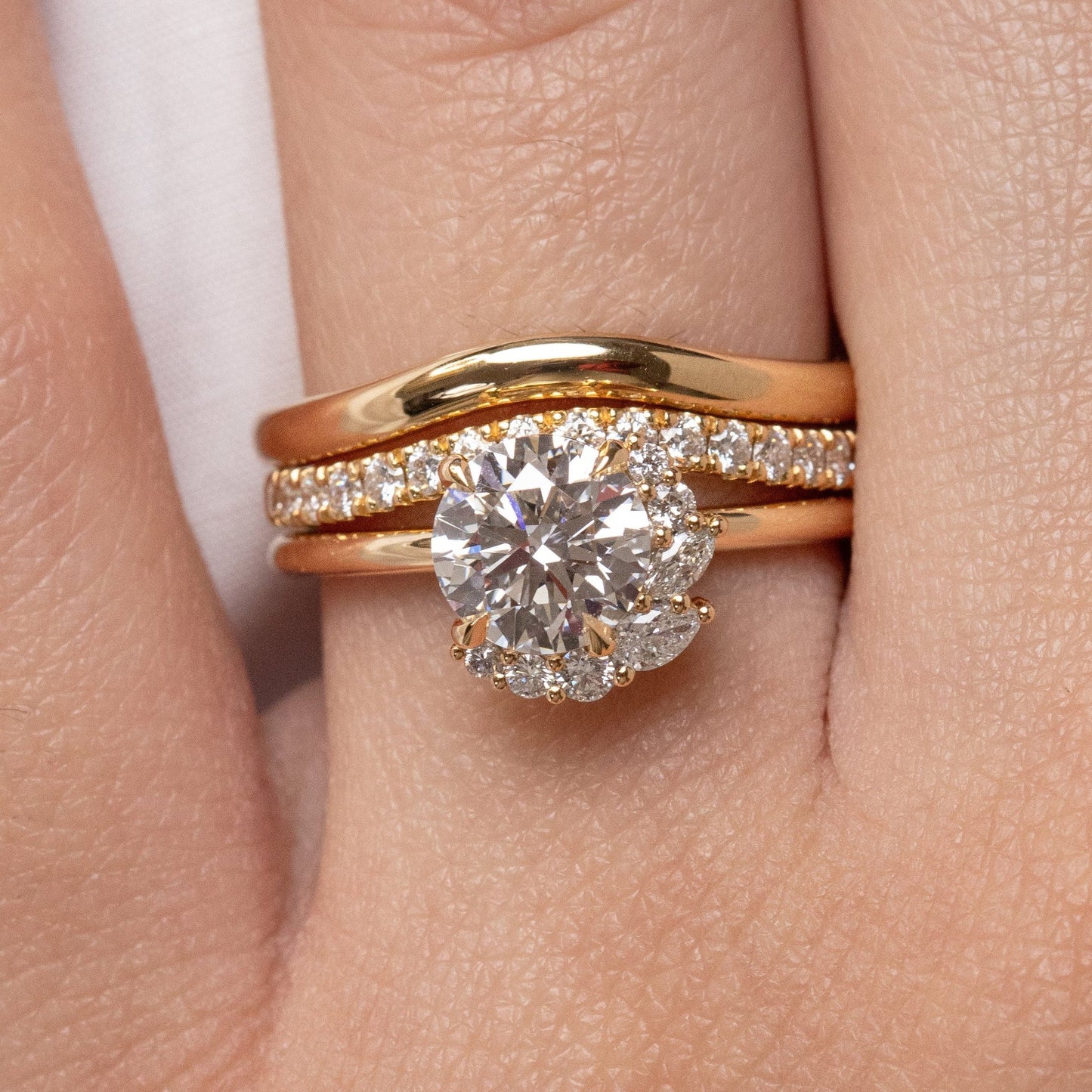 Round Lab Diamond Solitaire with Crescent Accent
