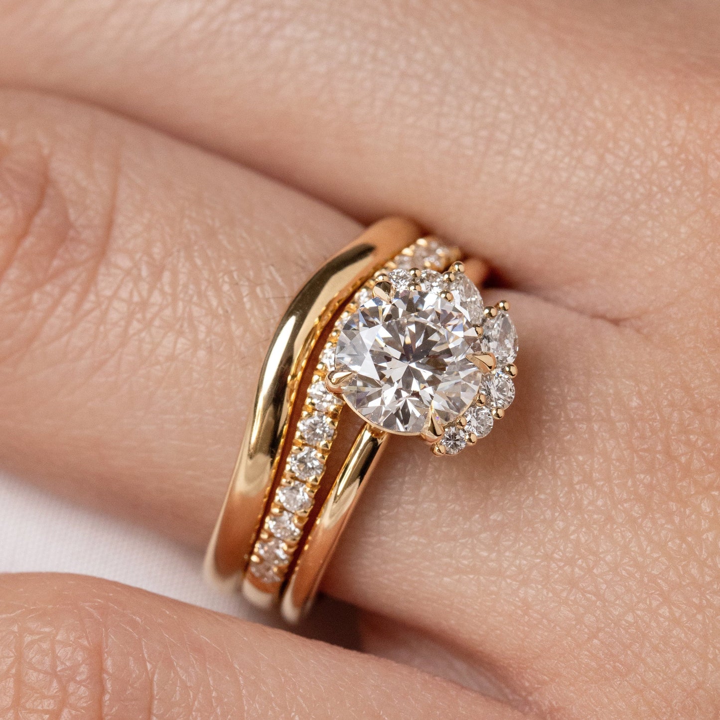 Round Lab Diamond Solitaire with Crescent Accent