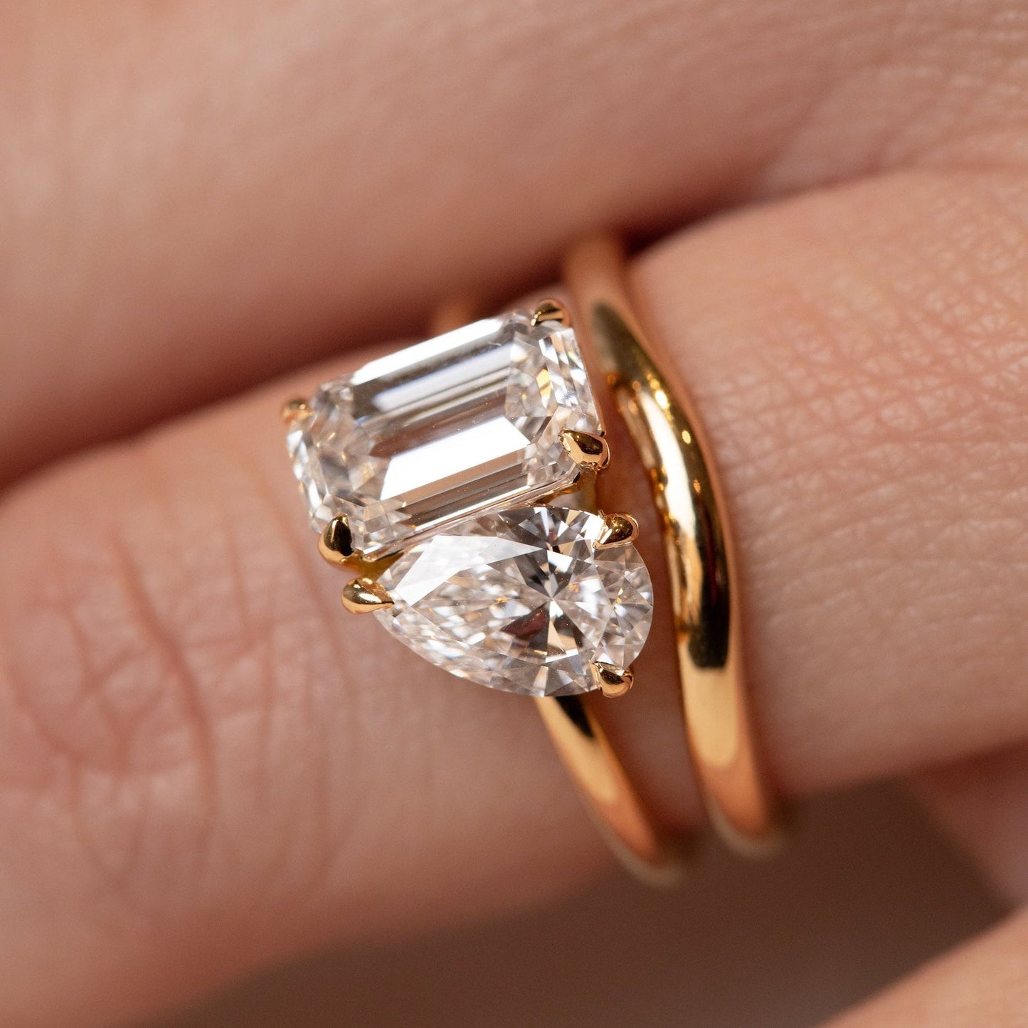 Emerald & Pear Lab Diamond Duo Engagement Ring