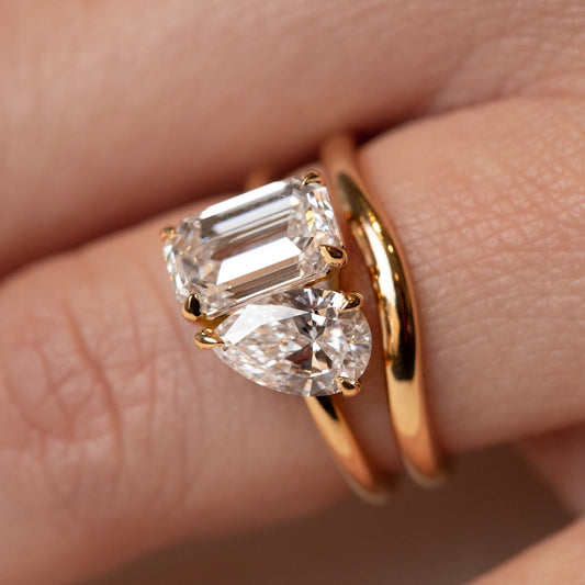 Emerald & Pear Lab Diamond Duo Engagement Ring