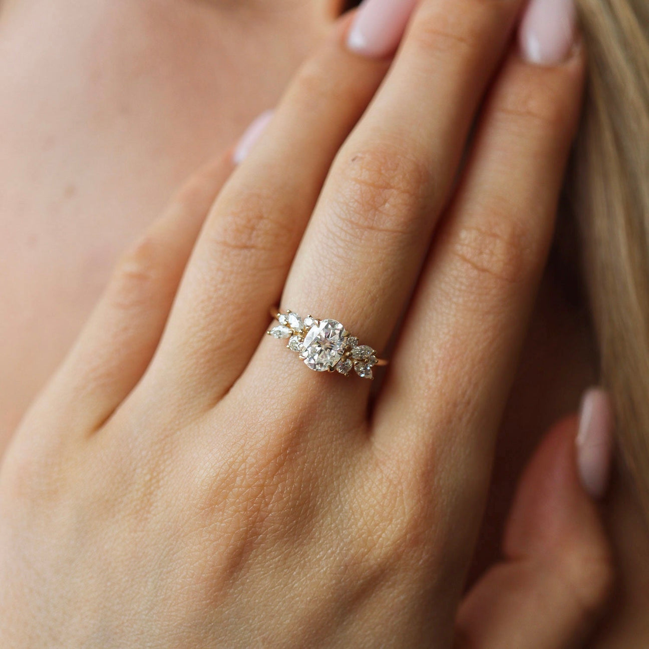 Oval Lab-Grown Diamond Floral Cluster Ring
