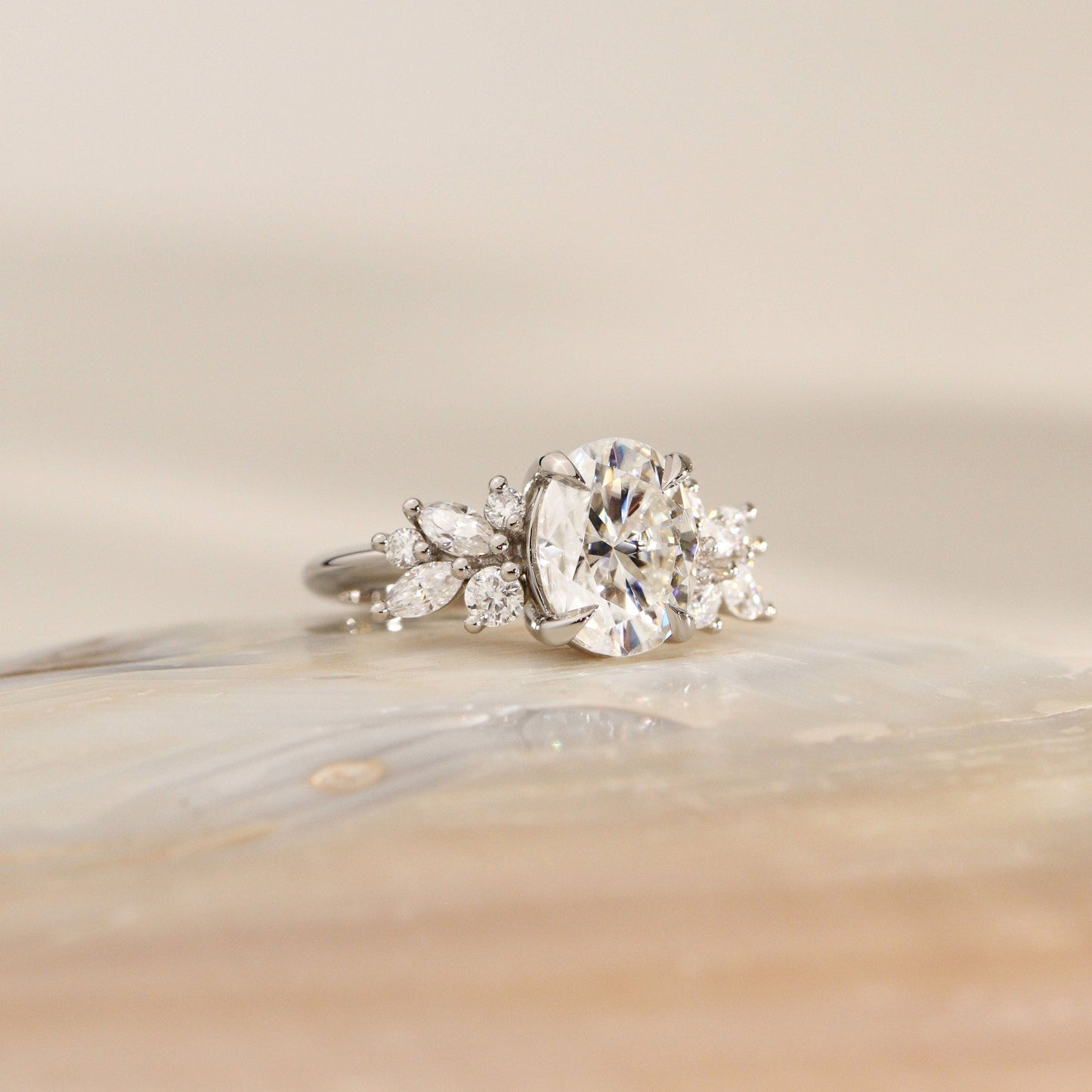 Oval Lab-Grown Diamond Floral Cluster Ring