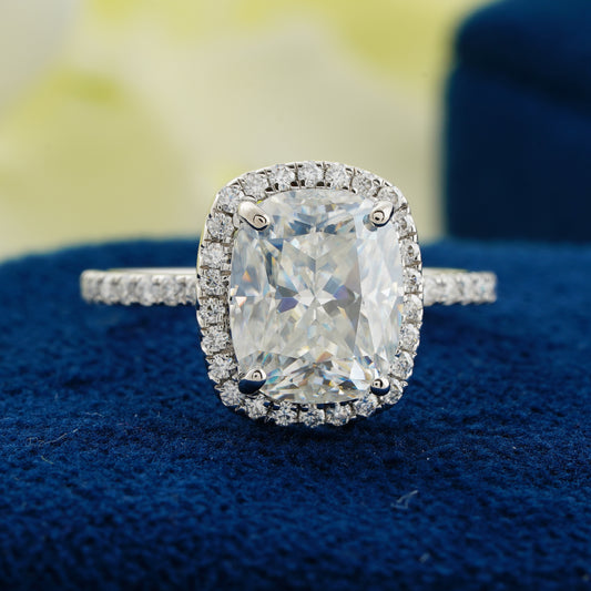 3.55 CT Cushion Cut Lab Grown Diamond Halo Ring – A Dazzling Symbol of Timeless Devotion