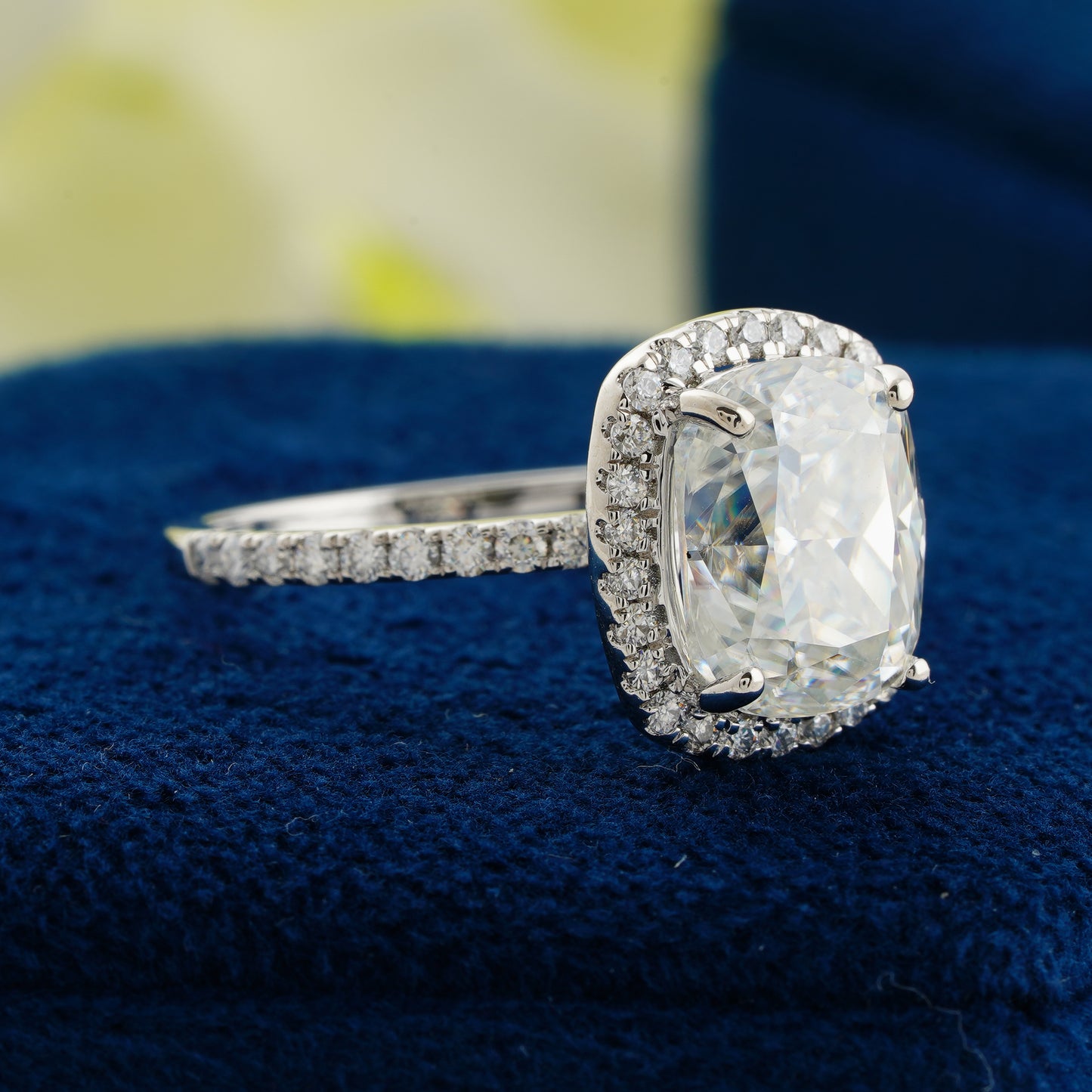 3.55 CT Cushion Cut Lab Grown Diamond Halo Ring – A Dazzling Symbol of Timeless Devotion
