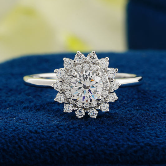 0.55 CT Round Diamond Double Halo Engagement Ring