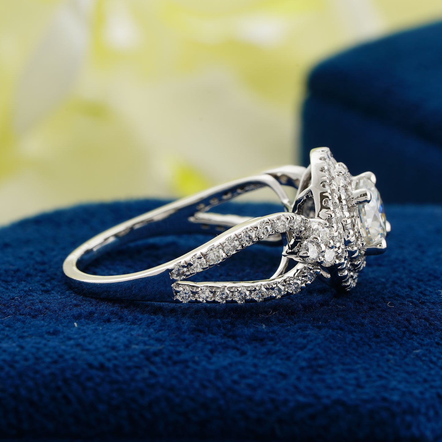 0.70 CT Round Diamond Double Halo Engagement Ring | Split Shank