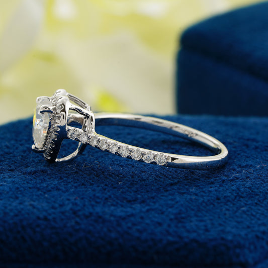1.11 CT Heart Cut Lab Grown Diamond Halo Engagement Ring | Romantic Heart-Shaped Promise Ring