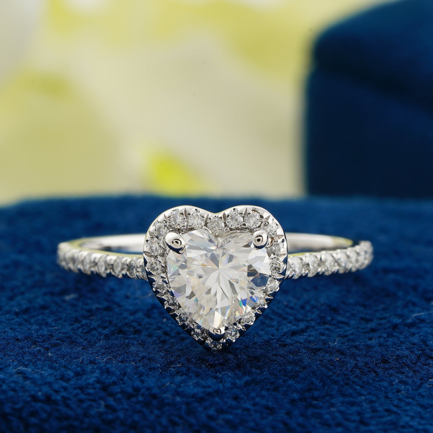 1.11 CT Heart Cut Lab Grown Diamond Halo Engagement Ring | Romantic Heart-Shaped Promise Ring