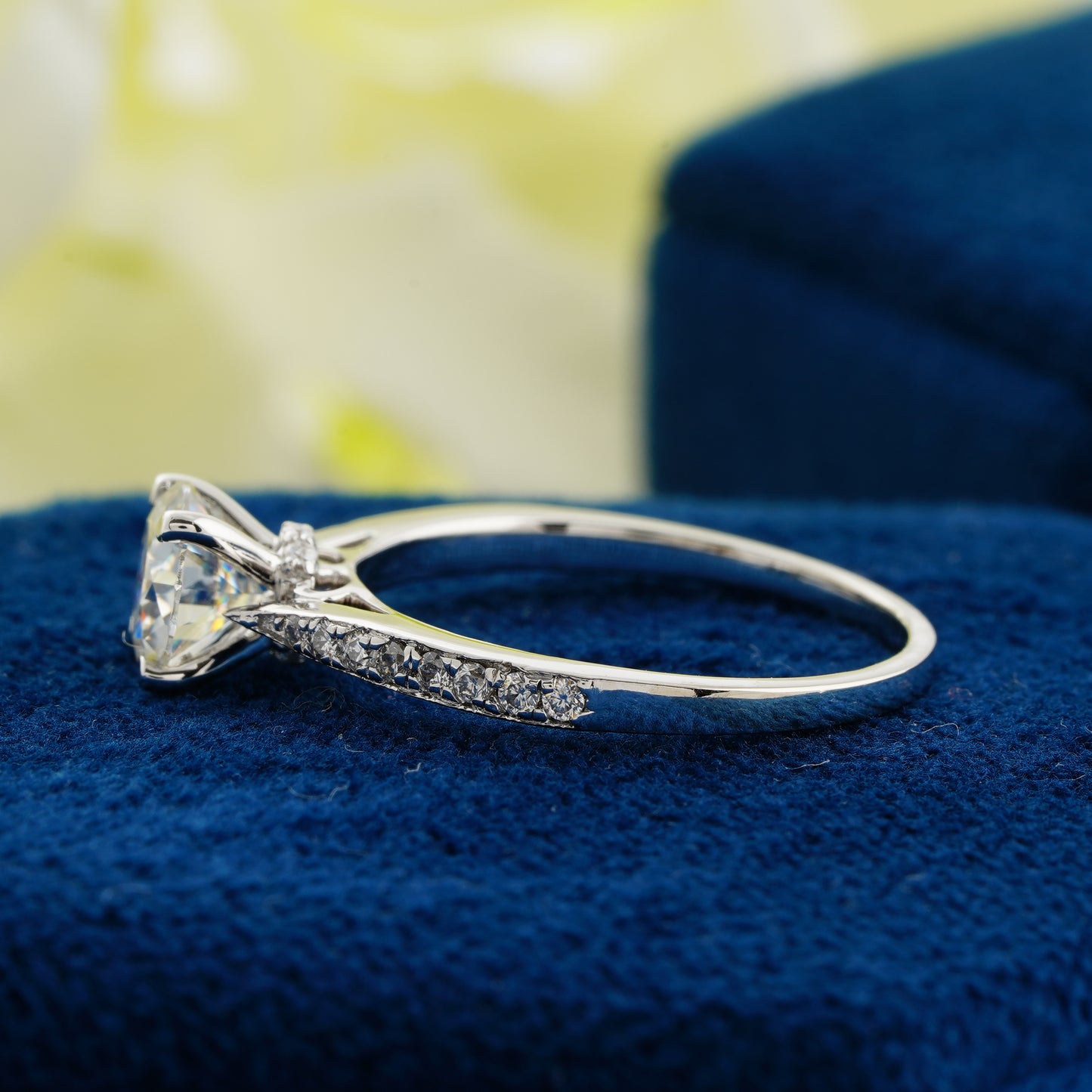 1.00 CT Round Cut Lab Grown Diamond Engagement Ring | Classic Solitaire Pavé Band Ring