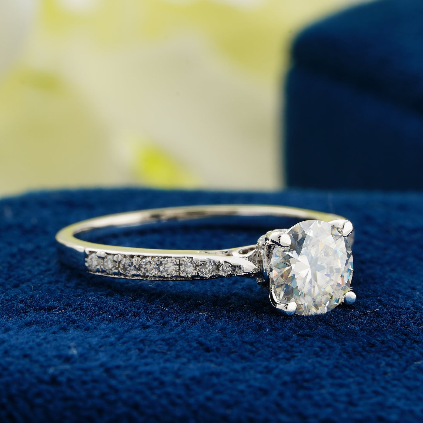 1.00 CT Round Cut Lab Grown Diamond Engagement Ring | Classic Solitaire Pavé Band Ring