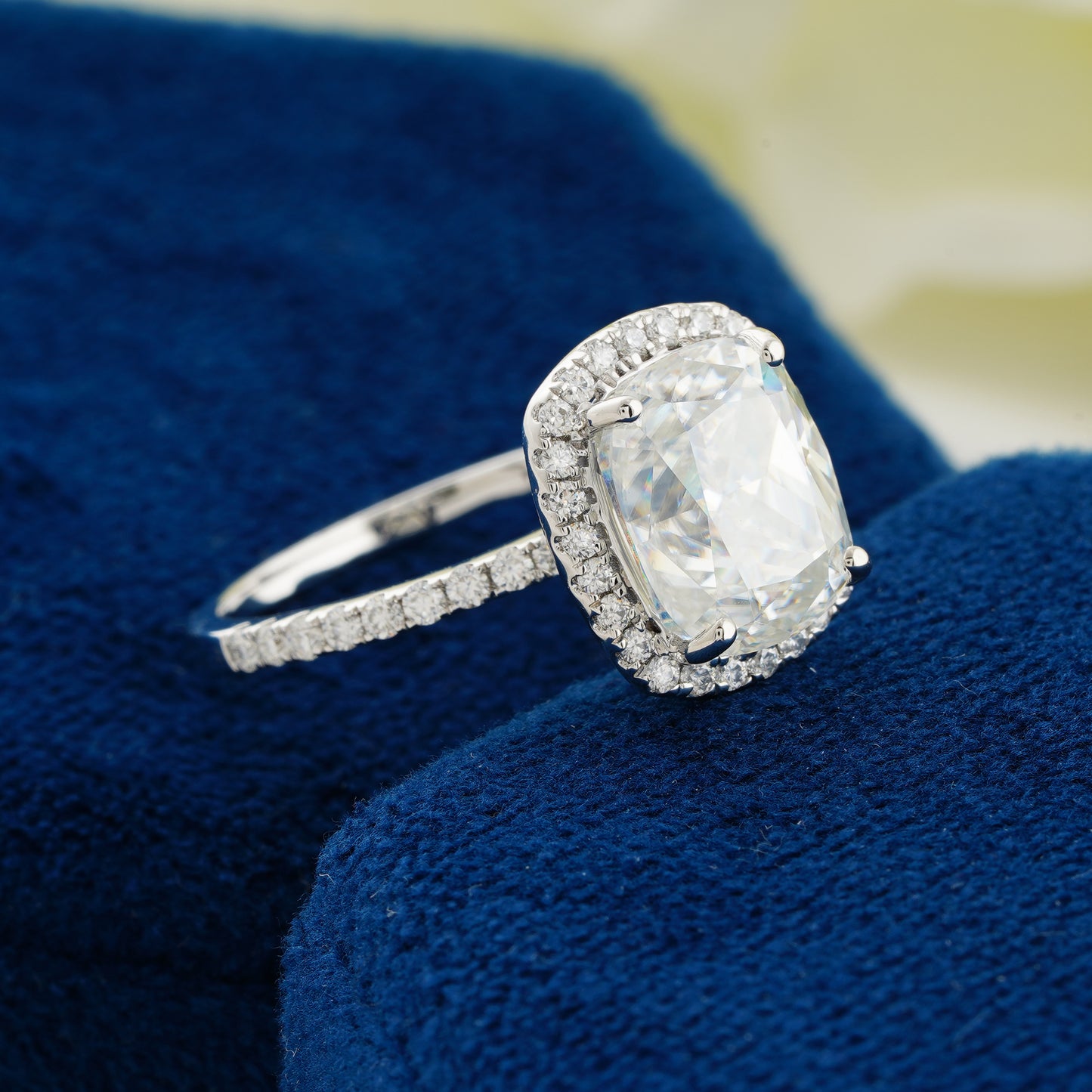 3.55 CT Cushion Cut Lab Grown Diamond Halo Ring – A Dazzling Symbol of Timeless Devotion