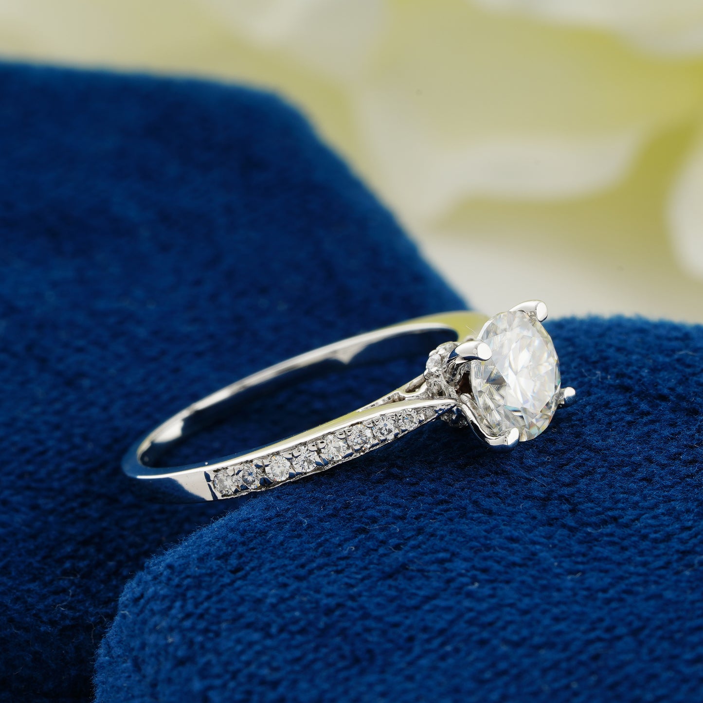 1.00 CT Round Cut Lab Grown Diamond Engagement Ring | Classic Solitaire Pavé Band Ring