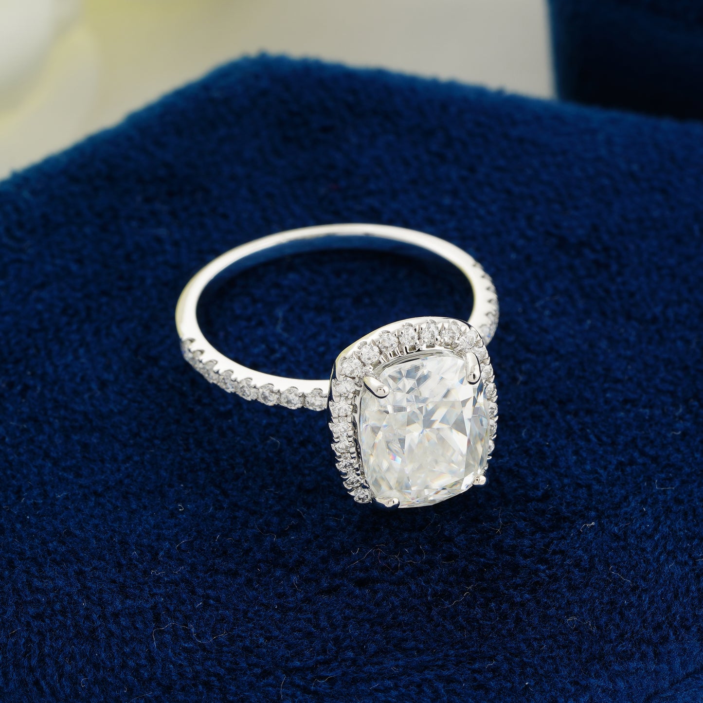 3.55 CT Cushion Cut Lab Grown Diamond Halo Ring – A Dazzling Symbol of Timeless Devotion