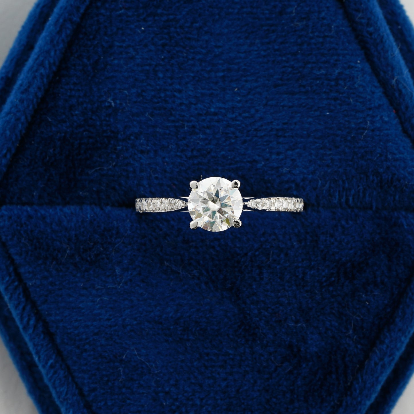 1.00 CT Round Cut Lab Grown Diamond Engagement Ring | Classic Solitaire Pavé Band Ring