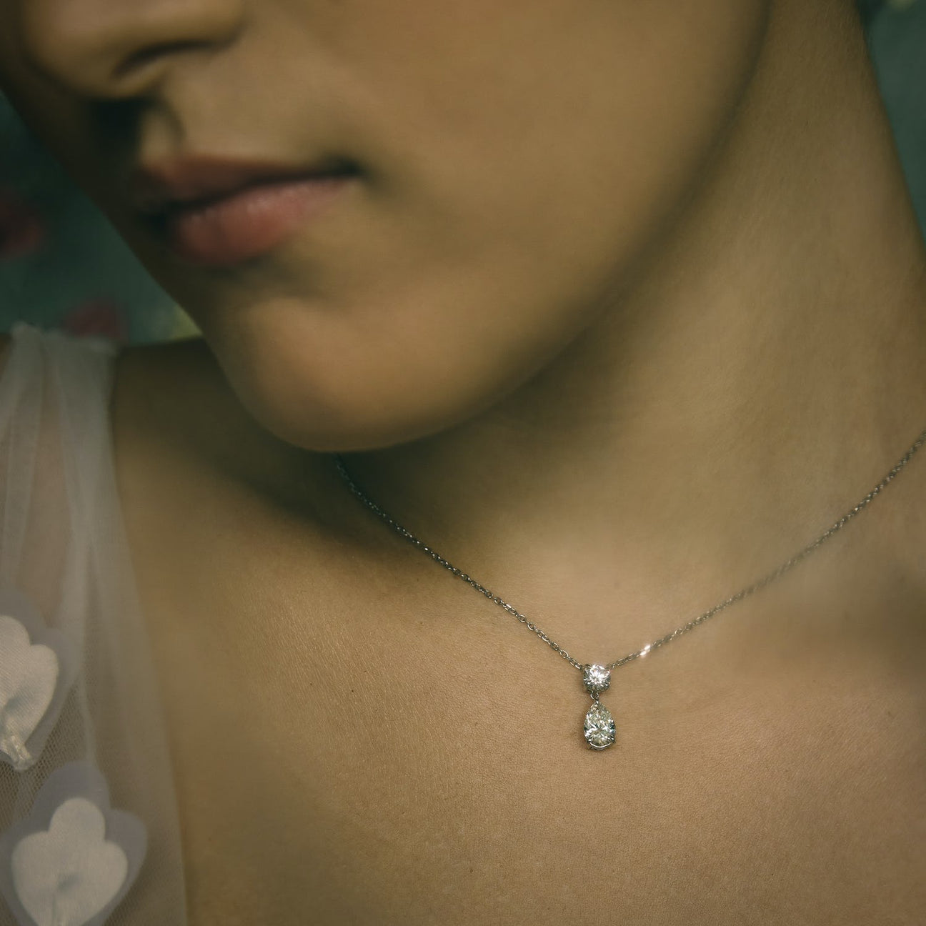 The Duet Round & Pear Lab-Grown Diamond Drop Pendant