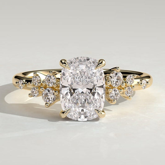 Cushion Lab-Grown Diamond Scattered Cluster Engagement Ring