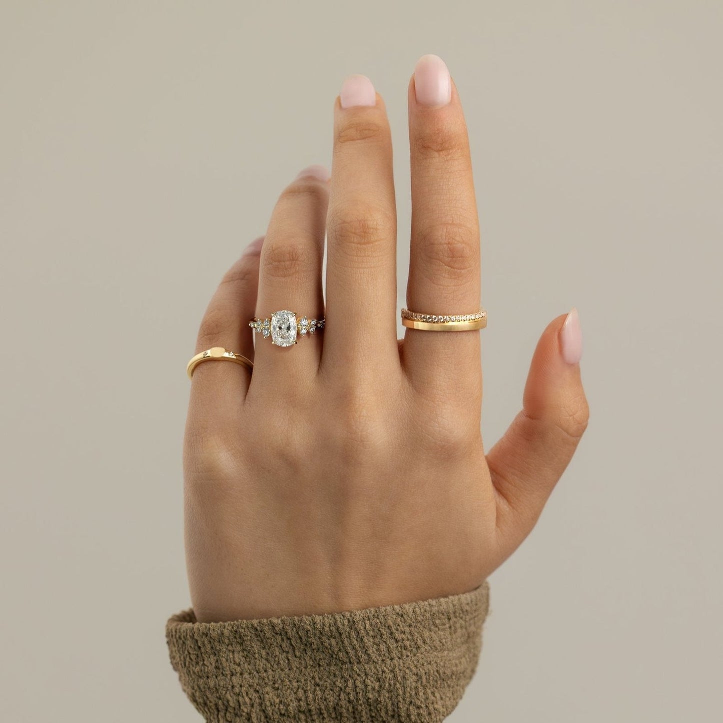 Cushion Lab-Grown Diamond Scattered Cluster Engagement Ring