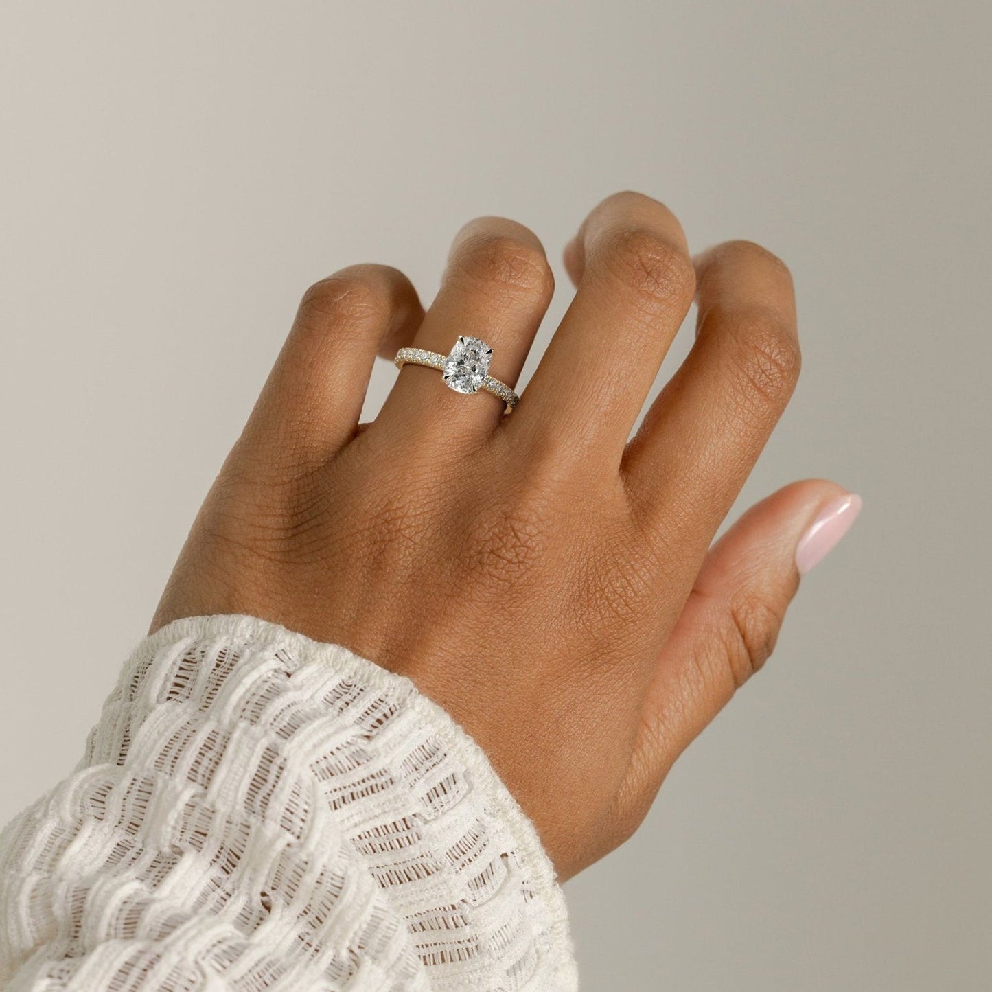Oval Lab-Grown Diamond Pavé Hidden Halo Engagement Ring
