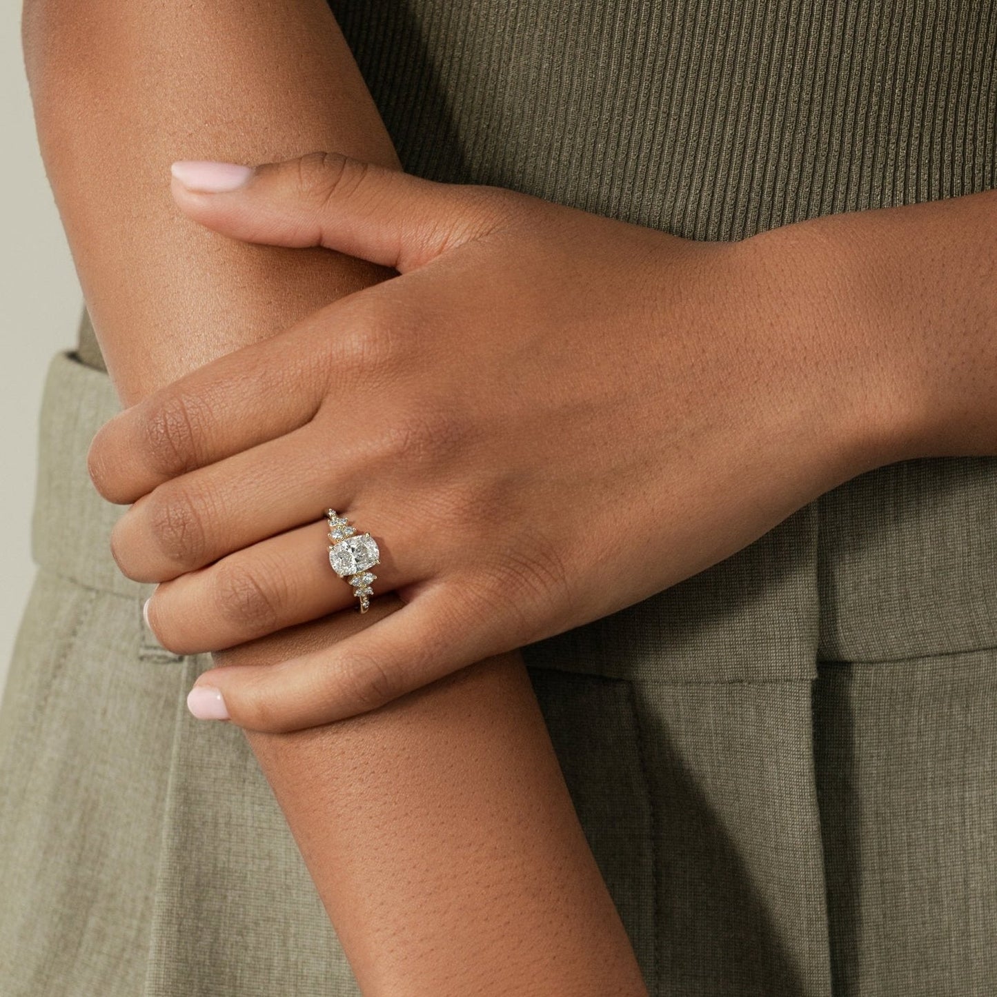 Cushion Lab-Grown Diamond Scattered Cluster Engagement Ring