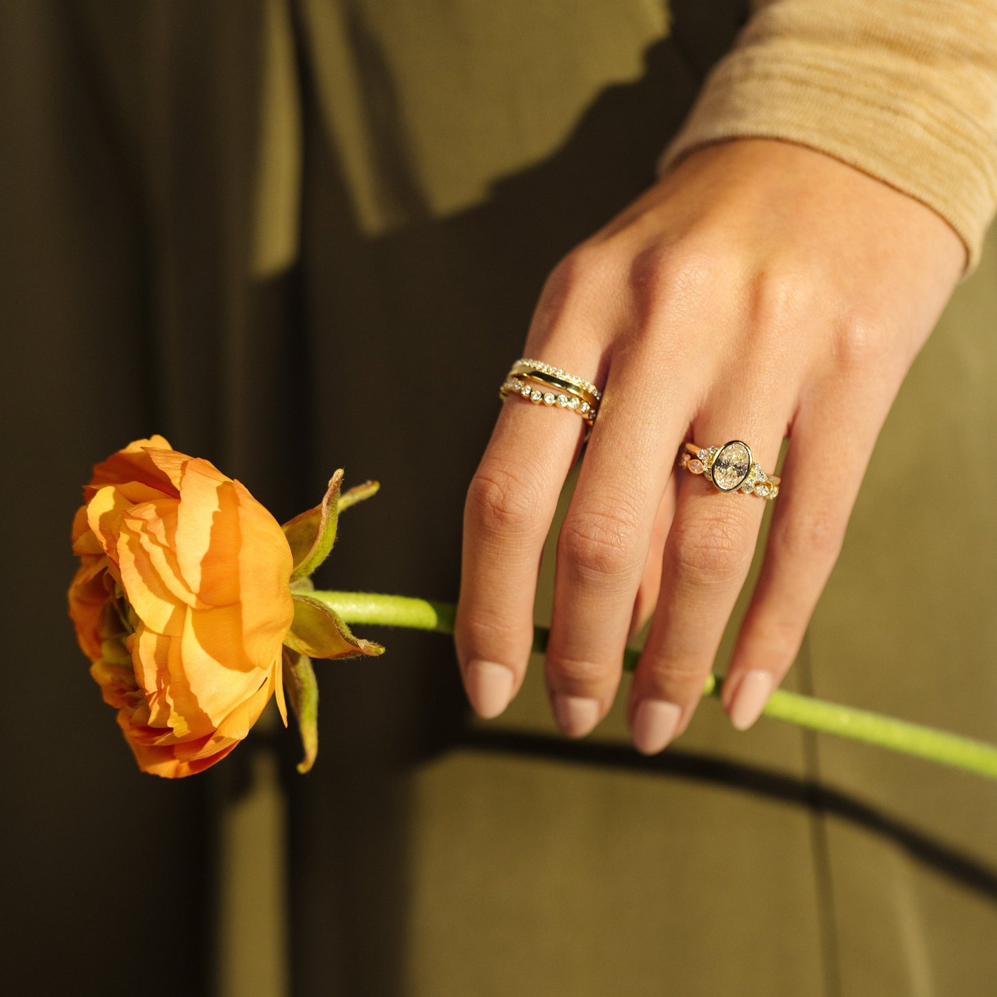 Oval Lab-Grown Diamond Floral Marquise Cluster Engagement Ring