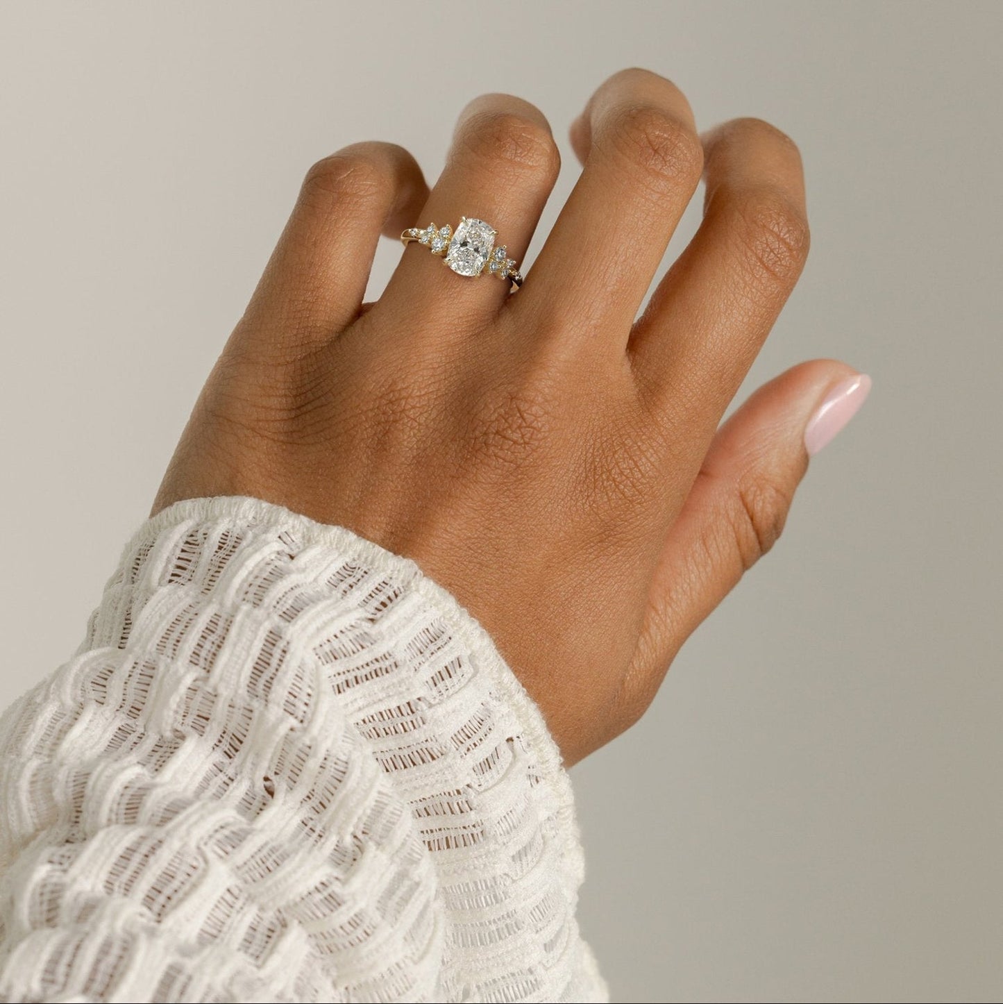 Cushion Lab-Grown Diamond Scattered Cluster Engagement Ring