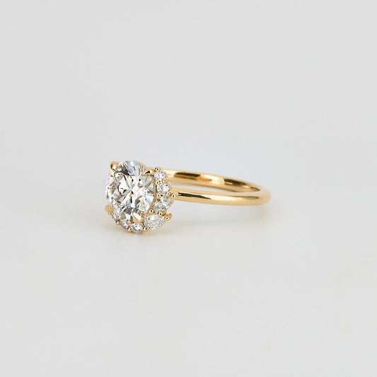 Round Lab Diamond Solitaire with Crescent Accent