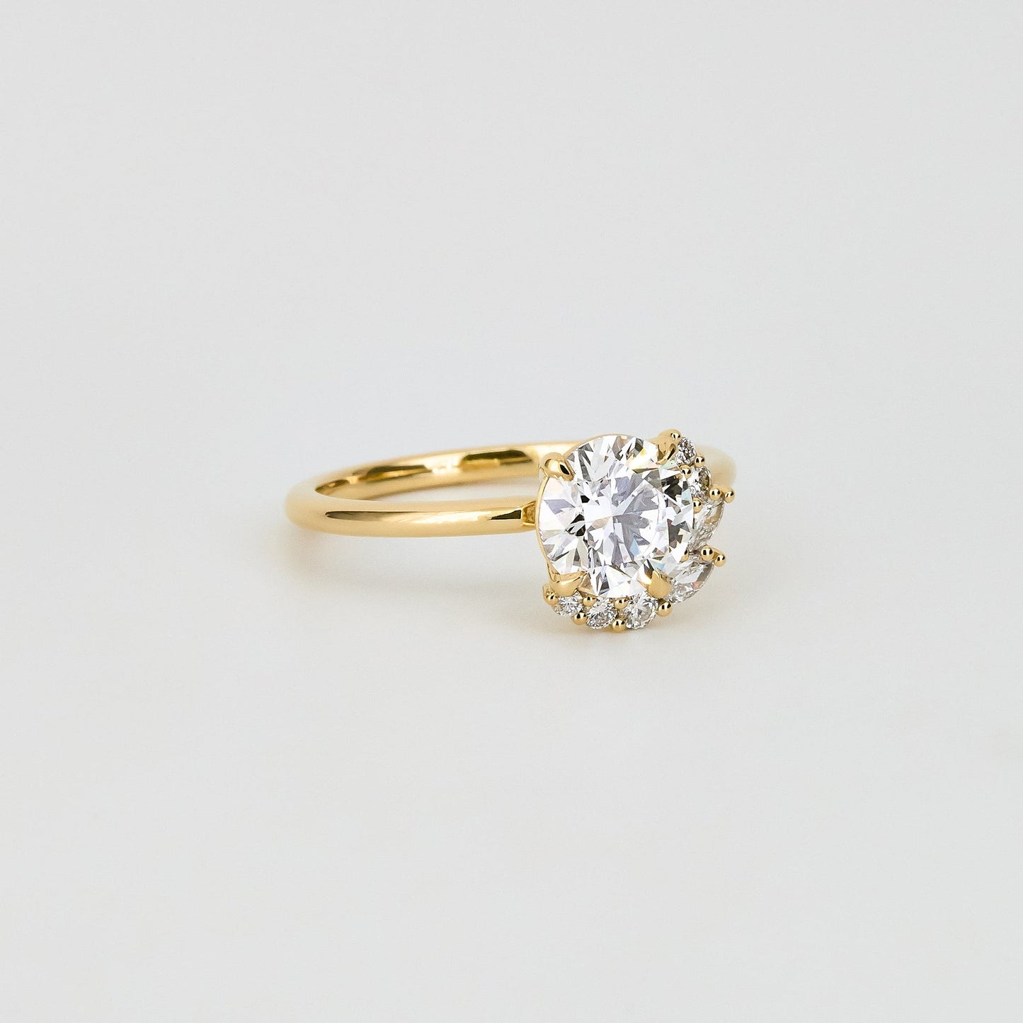 Round Lab Diamond Solitaire with Crescent Accent