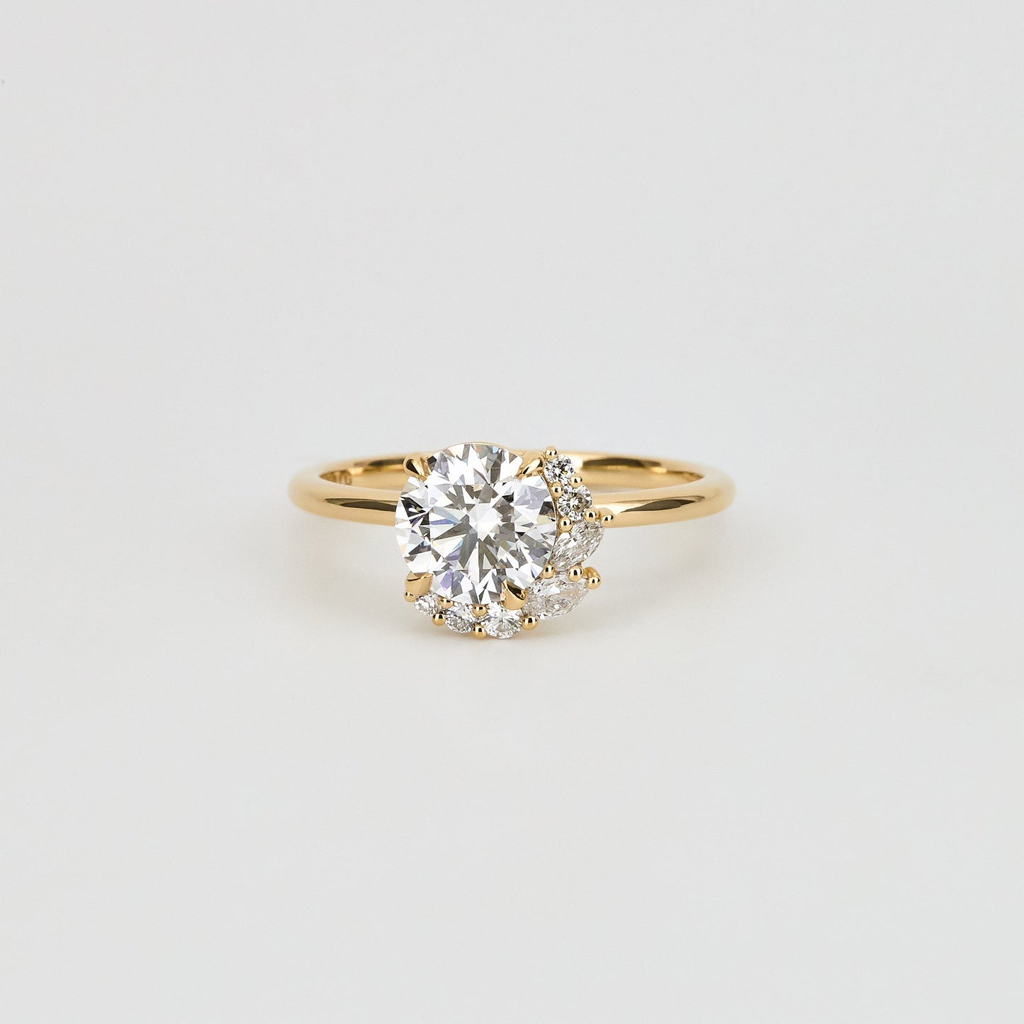 Round Lab Diamond Solitaire with Crescent Accent