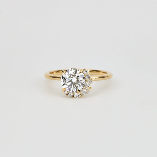 Round Lab Diamond Solitaire with Crescent Accent
