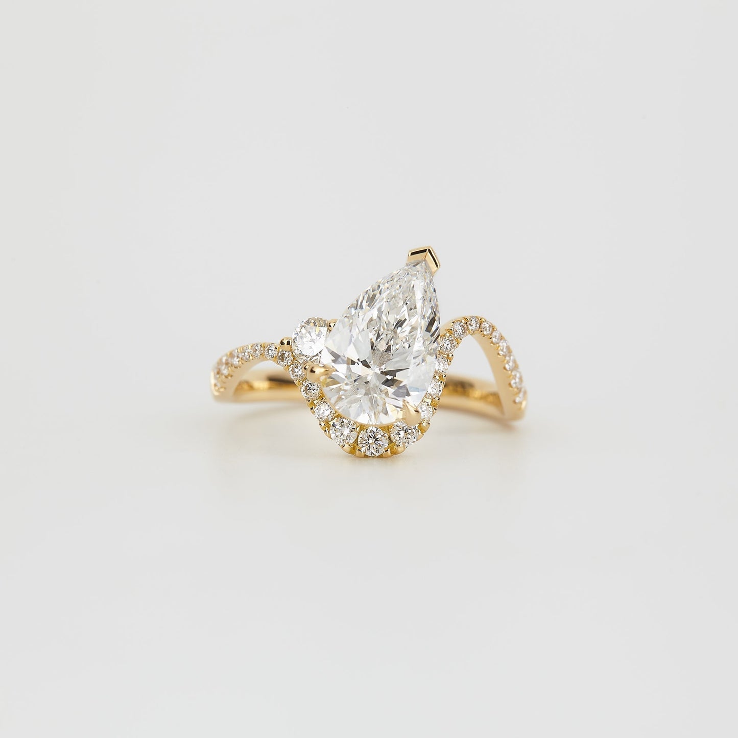 Pear Lab-Grown Diamond Tiara Halo Chevron Engagement Ring