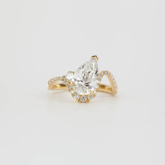 Pear Lab-Grown Diamond Tiara Halo Chevron Engagement Ring