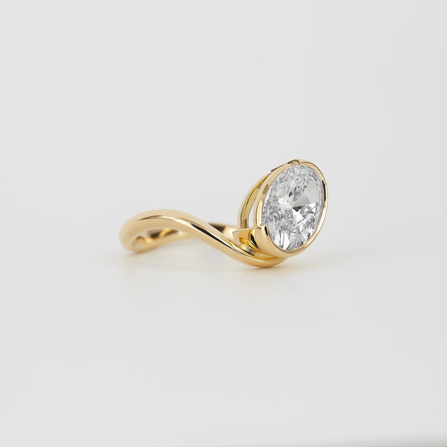 Oval Lab Grown Diamond Bezel Set Flowing Wave  Ring