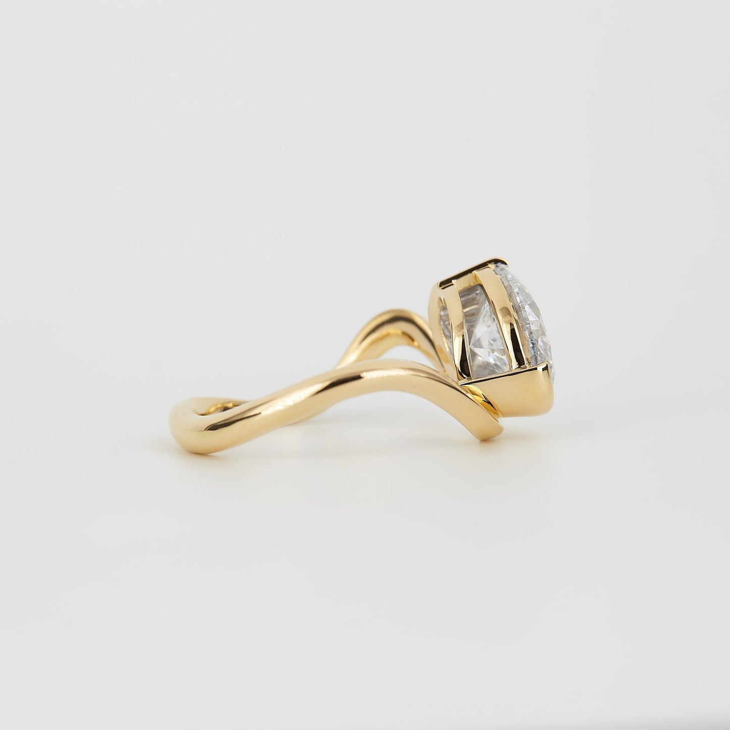 Oval Lab Grown Diamond Bezel Set Flowing Wave  Ring