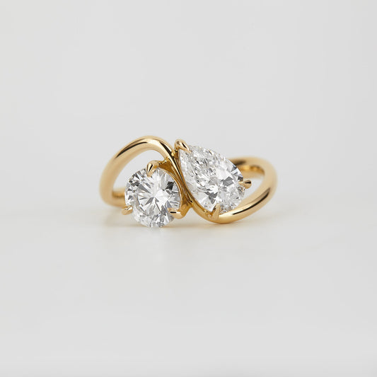 Pear & Round Lab Diamond Toi et Moi Bypass Ring