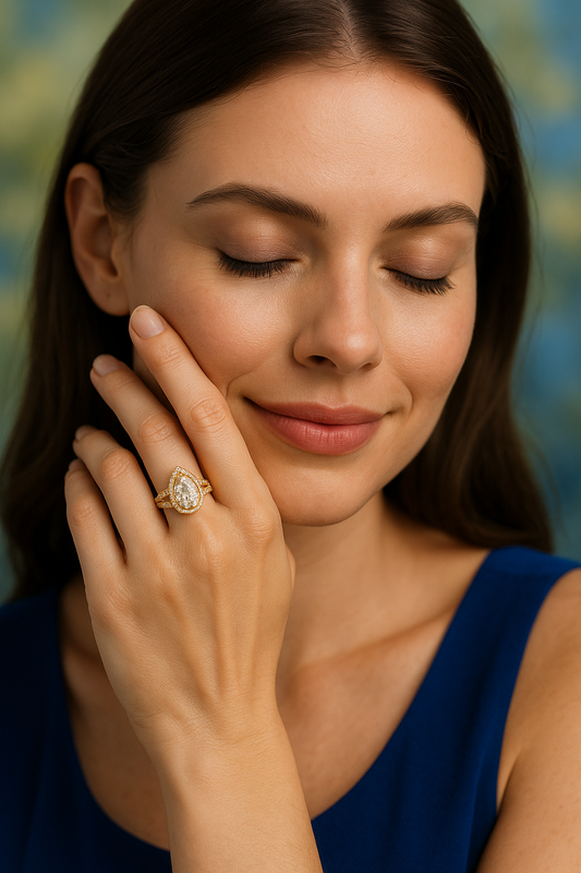 3.1 CT Pear Cut Lab Grown Diamond Halo Engagement Ring