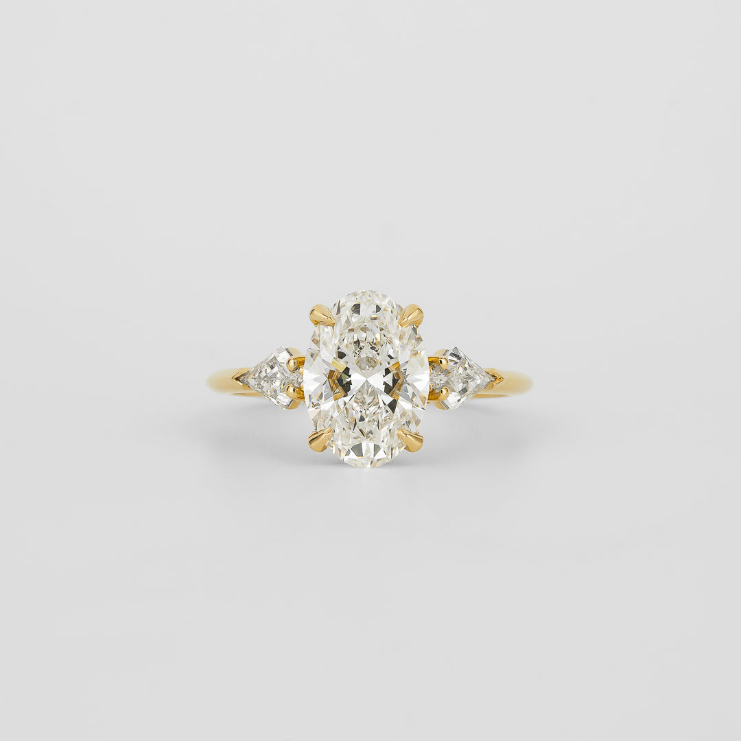 Oval Lab Diamond Three Stone Ring with Kite Accents