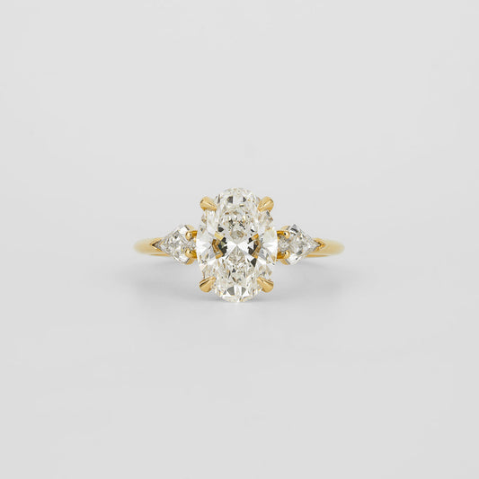 Oval Lab Diamond Three Stone Ring with Kite Accents
