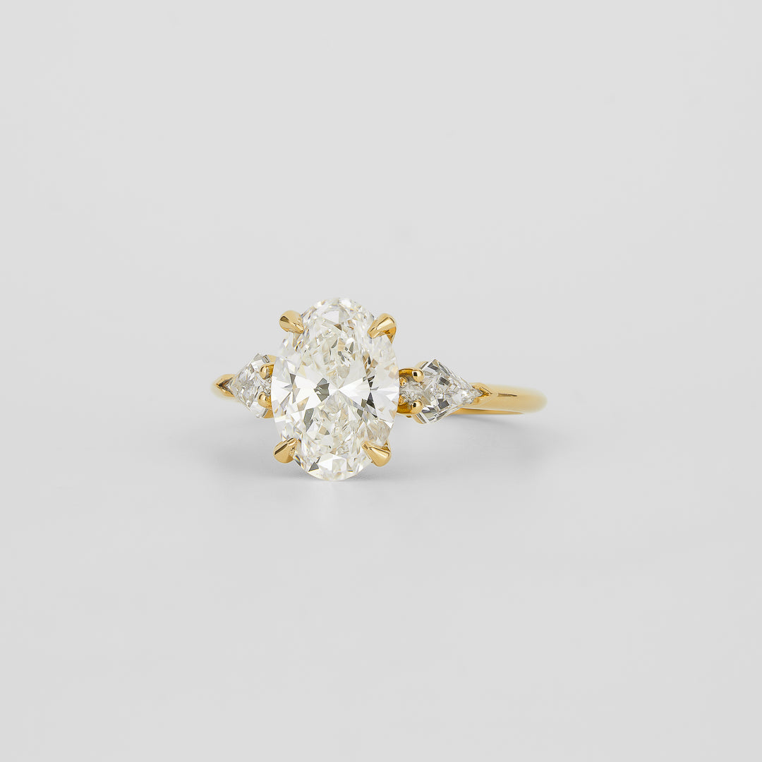 Oval Lab Diamond Three Stone Ring with Kite Accents