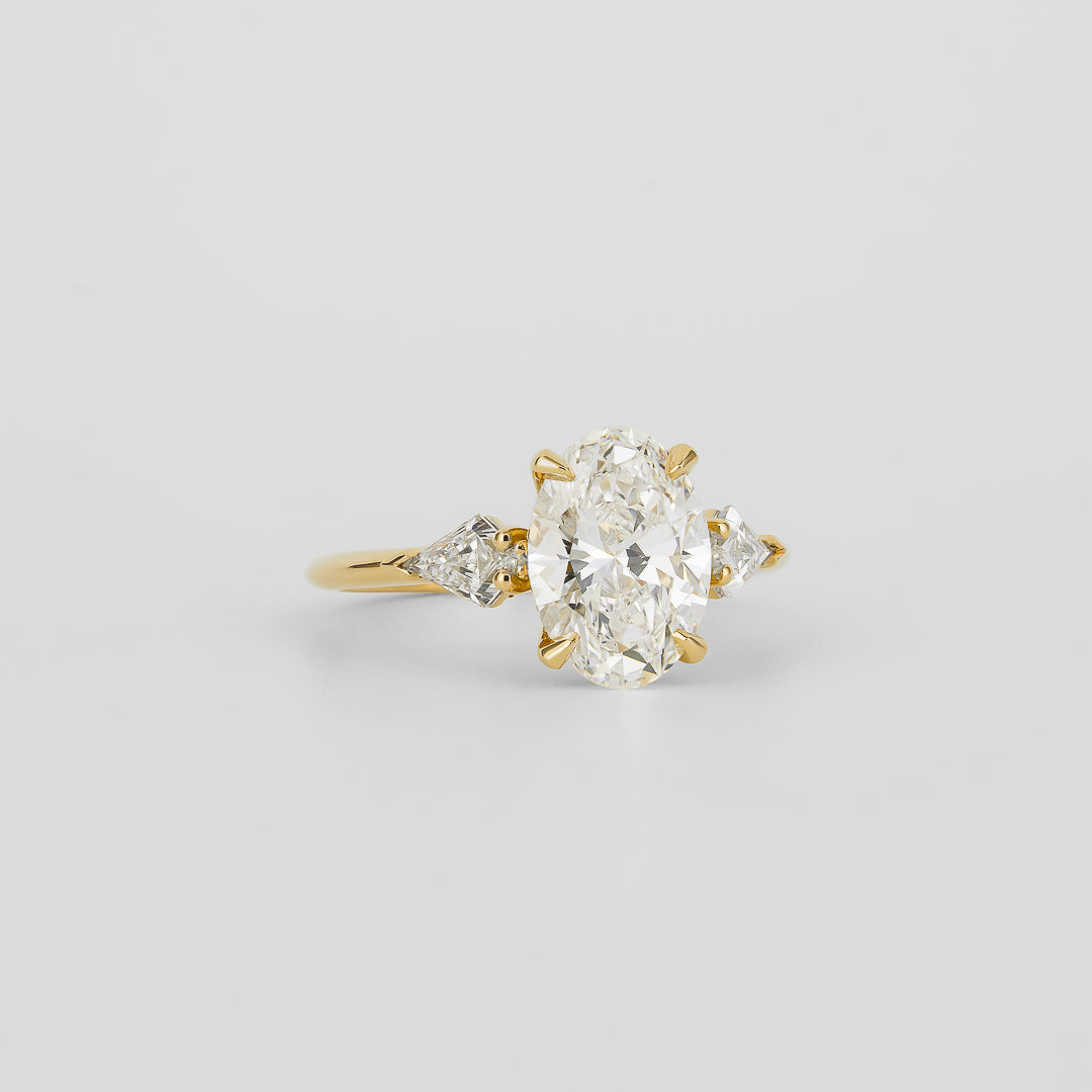 Oval Lab Diamond Three Stone Ring with Kite Accents