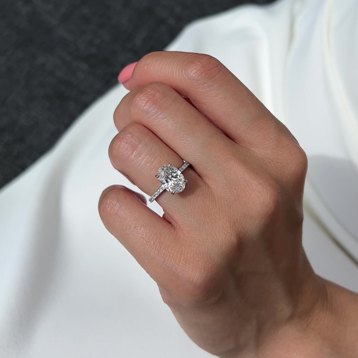 Oval Lab Grown Diamond Engagement Ring with Micro-Pavé Band – Four Prong Setting | NYX Jewel