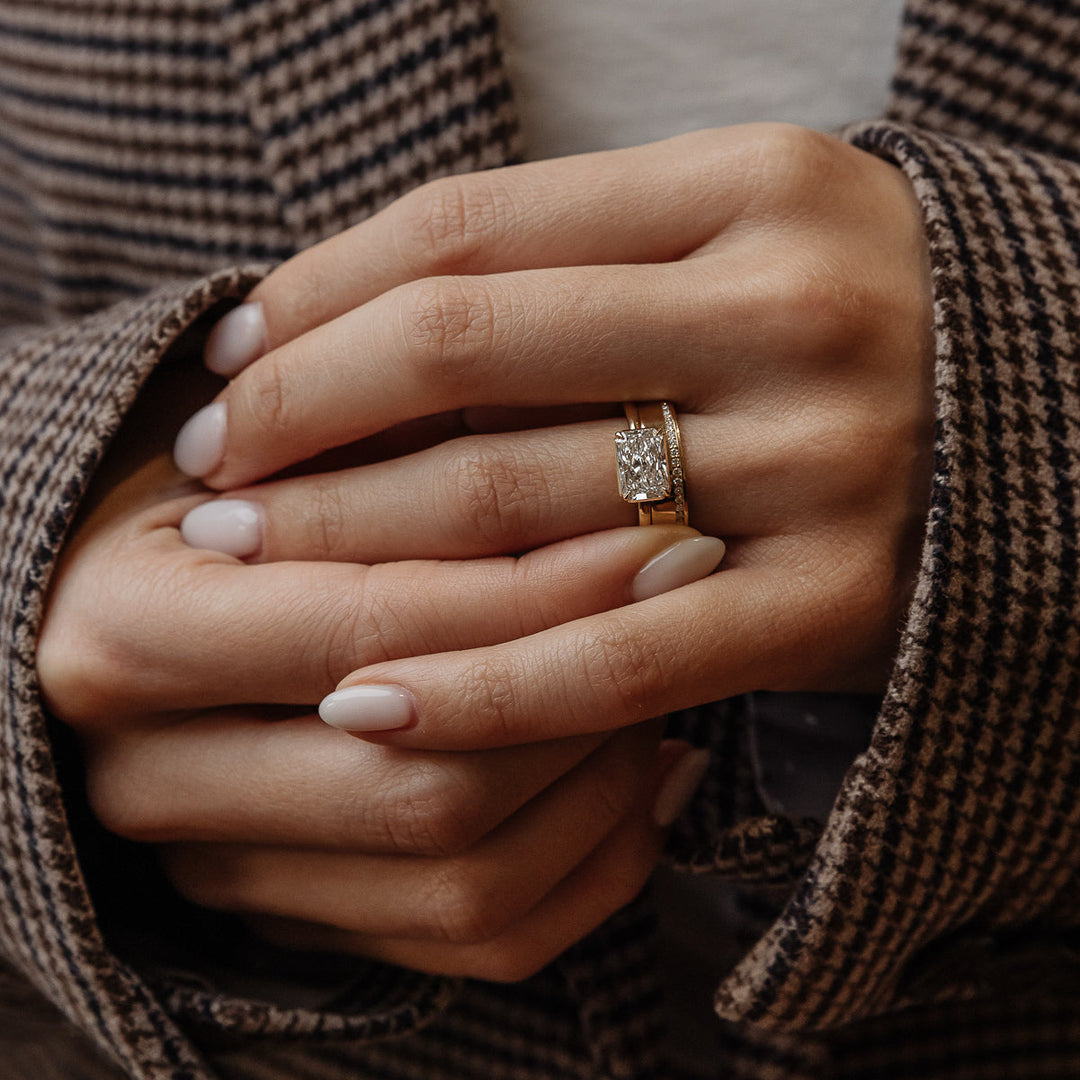 East-West Radiant Lab-Grown Diamond Bezel Engagement Ring