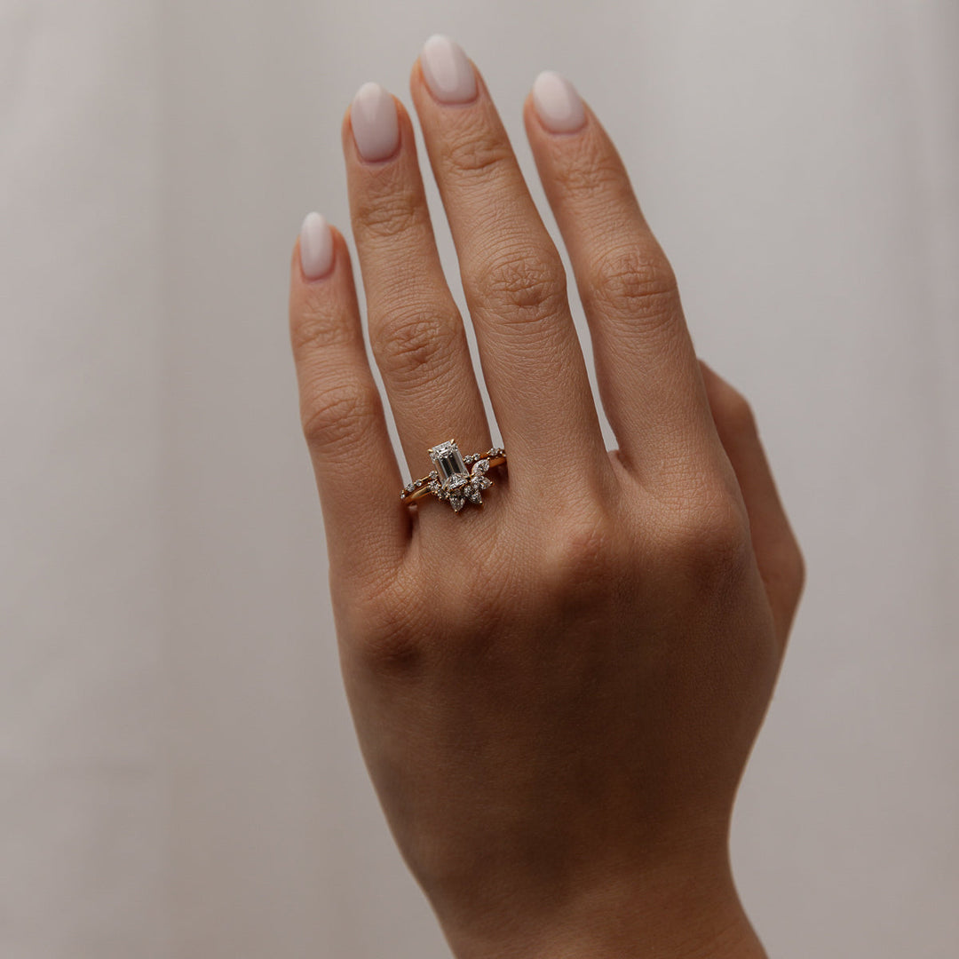 Emerald Lab-Grown Diamond Scattered Band Engagement Ring
