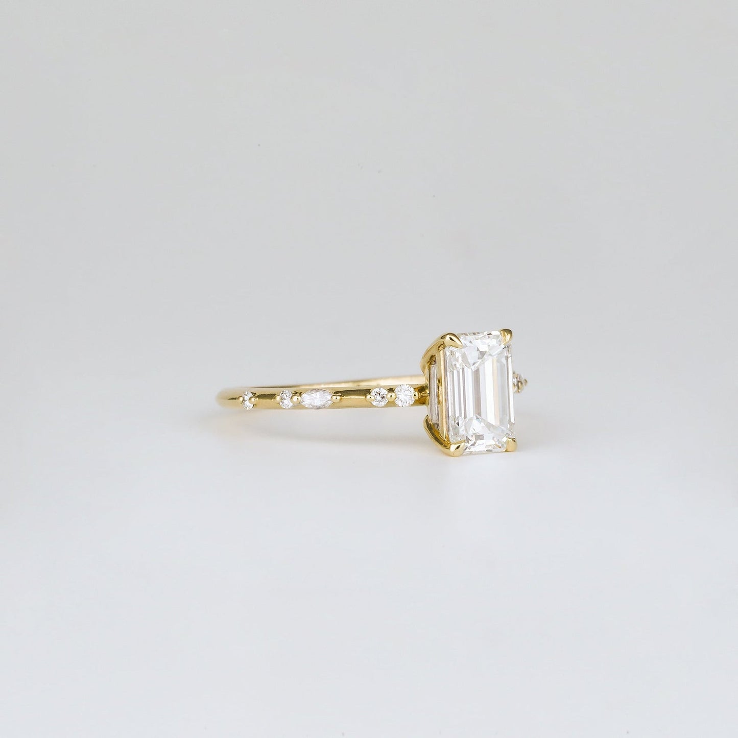 Emerald Lab-Grown Diamond Scattered Band Engagement Ring