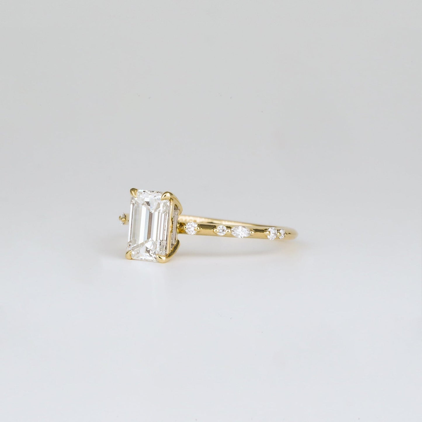 Emerald Lab-Grown Diamond Scattered Band Engagement Ring