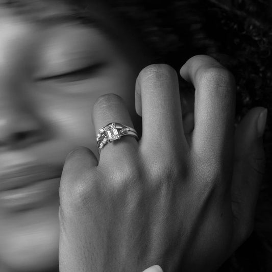 Emerald Cut Lab-Grown Diamond Cluster Bypass Engagement Ring