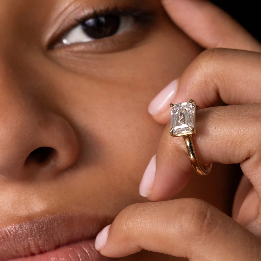 East-West Emerald Cut Lab-Grown Diamond Solitaire Engagement Ring